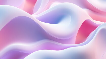 Abstract pastel pink, purple, and blue wavy 3D render background.