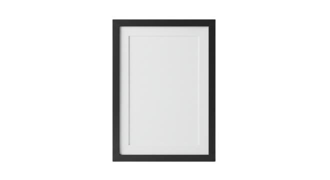 A black framed picture with a white mat and white center on a black background in a portrait format