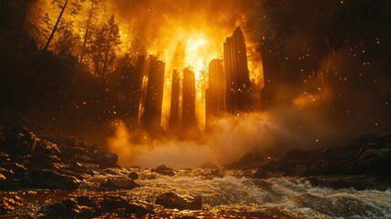 Fototapeta premium Fiery apocalyptic forest