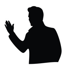 Silhouette of a man in a suit waving his hand in greeting