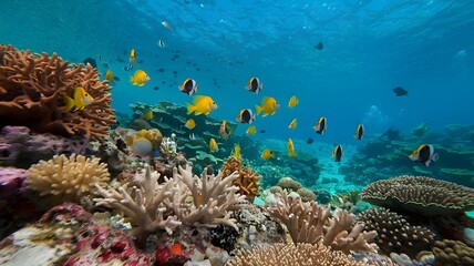 A Vibrant Coral Reef Scene teeming with Fish and Aquatic Life