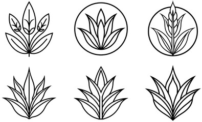 Set of Black and White Abstract Leaf Shapes Vector Art