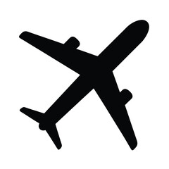 Simple black airplane icon or symbol on a white background vector drawing