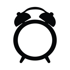 Black and white vintage style alarm clock icon with ringing bells