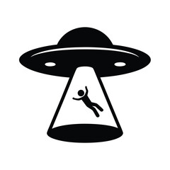 Illustration of a Flying Saucer Abducting a Person Using a Beam of Light