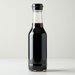 Close-up of a dark soy sauce bottle.