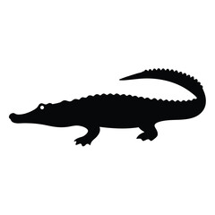 Stylized Silhouette of an Alligator on White Background with a Curved Tail