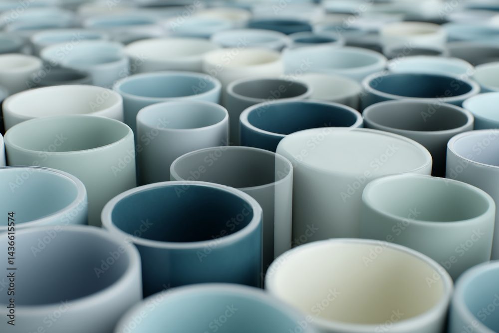 Aufkleber Close-up of many cylindrical shapes in varying shades of blue and white, creating a smooth, textured pattern. Showcase of color palette, ideal for background or design element