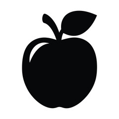 Black Apple Silhouette with Stem and Leaf, A Symbol of Health
