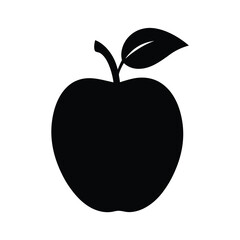 A simple, elegant silhouette illustration of an apple with leaf
