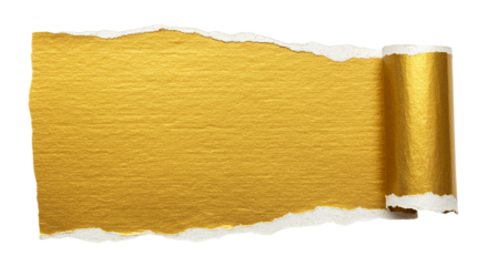 A torn piece of white paper revealing a layer of shiny gold underneath with a rolled edge on the right