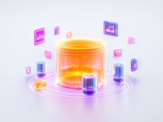 Abstract digital cylinder with glowing icons