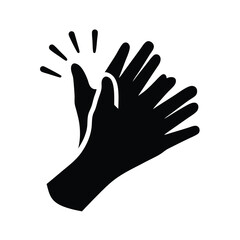 Illustrated hands clapping together in a black silhouette against a white background