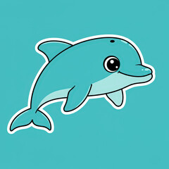 Fototapeta premium Cartoon dolphin in light blue, for children's books