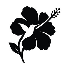 Hummingbird and Hibiscus Flower Silhouette Design Hummingbird and Hibiscus Silhouette, Bird and Hibiscus Flower Black Outline, © jakircreativedesign