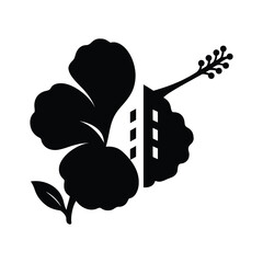 Hibiscus flower and movie film studio combined logo Hibiscus Film Studio Silhouette Design, Hibiscus Flower Movie Logo Art,
