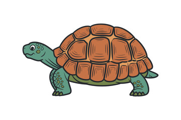 Cute Cartoon Turtle With Brown Shell Walking Slowly In A Simple Vector Illustration On A White Background