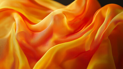 Obraz premium Flowing orange and yellow silk fabric with soft lighting and wave texture