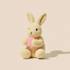 Obraz premium Plush Rabbit with Pink Beverage