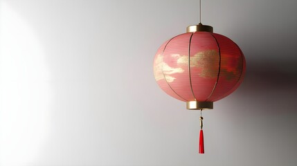 Obraz premium Vibrant Pink Chinese Lantern Hanging Against Clean Background