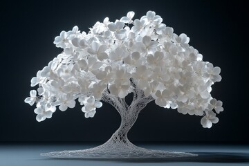 Wire and glass white tree, flowers.