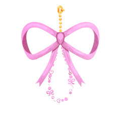 pink ribbon bow bag charm with beads
