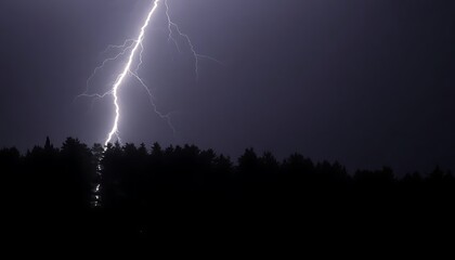 lightning bolt hitting over a forest at night