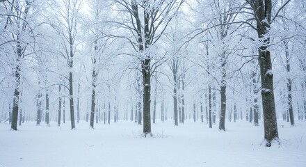 Naklejka premium Snow Covered Trees in Winter Forest Landscape Scenery