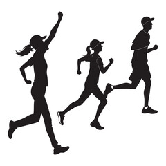 Silhouette of Three Runners Exercising Outdoors