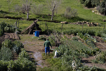 man working in his garden in Spain