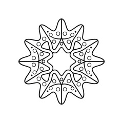 Ornamental star shape with dotted patterns abstract floral mandala design black and white outline