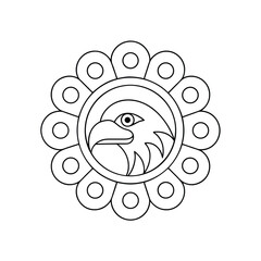 Stylized eagle head in circular floral frame outline vector illustration design