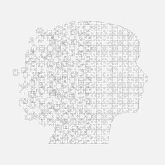 Female head from puzzle pieces, mental disorder