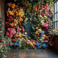 Colorful Flower Wall with Room Interior.