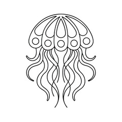 Minimalist jellyfish outline illustration featuring flowing tentacles isolated on white background