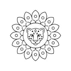 Geometric leopard head in floral mandala design illustration for coloring pages and creative projects