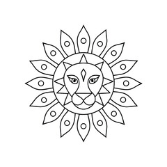 Geometric lion head with sunburst mane creative design element line art illustration