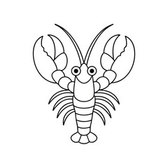 Cute lobster cartoon outline illustration underwater sea animal character clipart isolated on white background aquatic wildlife