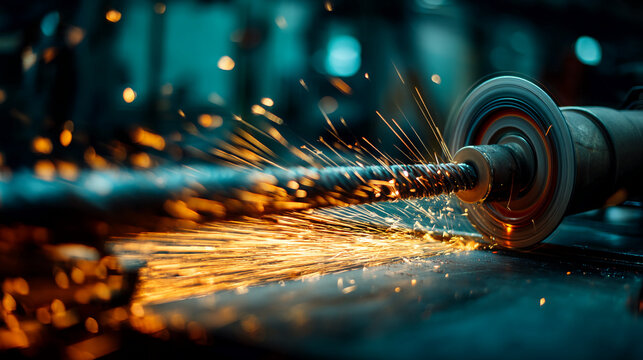 Close-up of metal grinding sparks, showcasing intense energy and industrial process. Represents manufacturing, power, and precision. Ideal for industrial or technology themes
