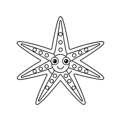 Cute starfish character outline for coloring pages and educational materials black and white illustration