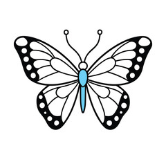Elegant butterfly illustration in black outline and light blue accent vector design for creative projects