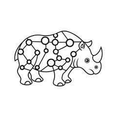 Abstract rhino illustration with network connection design in outline isolated on white background