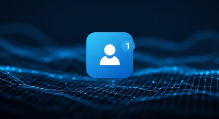 Person Icon with Notification on Digital Grid Background