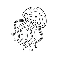 Cute jellyfish illustration with dots and tentacles outline drawing for coloring books and graphic design © Sumon