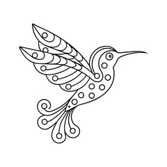 Hummingbird illustration in black and white line art style,perfect for coloring books and design projects