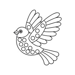 Line art bird with circle details for coloring and creative design projects isolated on white