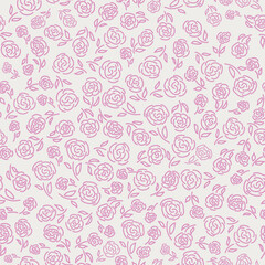 Dense Ditsy Florals of Pastel Pink Roses in a Line Art Style on a Chalk White Background creating a seamless pattern print