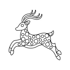 Leaping reindeer outline with circle pattern holiday design element for coloring books and christmas decoration projects