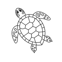 Simple black and white line art illustration of sea turtle for coloring books and educational materials