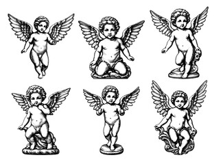 Cherub Illustrations set in Baroque Style Black and White vintage